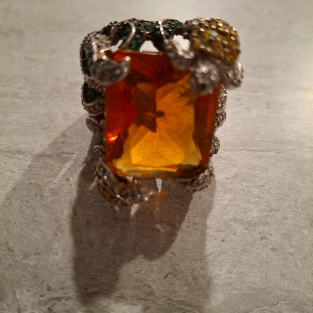 Citrine Turtle and Sea cocktail ring